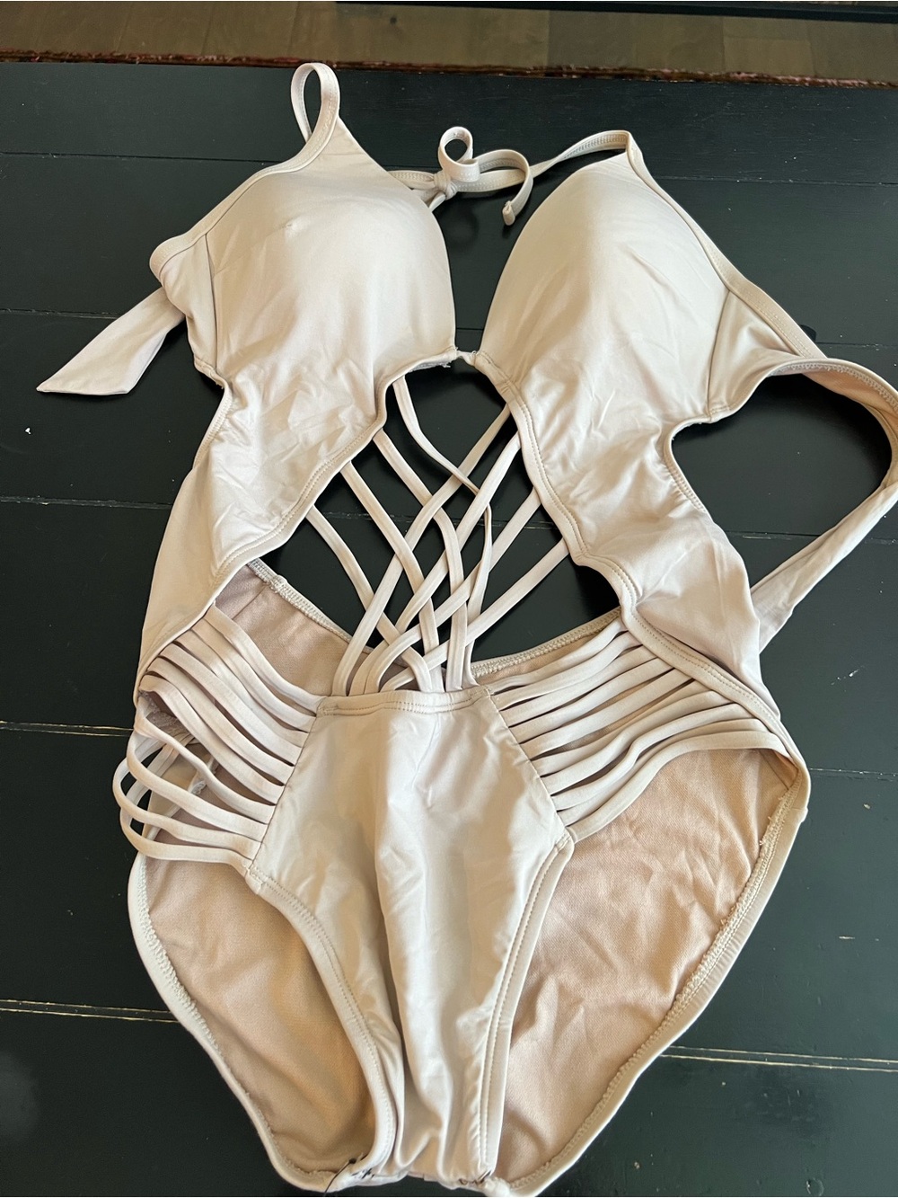 Kenneth Cole Cream Strappy Cutout One-Piece Swimsuit